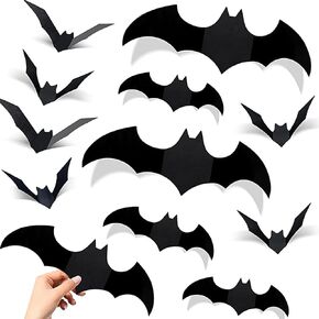 DIYASY 140 Pcs Halloween Bats Wall Decor, 3D Bat Decoration Stickers for Home Decor 4 Size Waterproof Black Spooky Bats for Room Decor