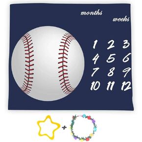 F-FUN SOUL Baseball Theme Baby Monthly Milestone Blanket 48x40in Age Growth Tracker Baby Shower Nursery Blanket Newmom Gift with Bonus Marker LHFS827