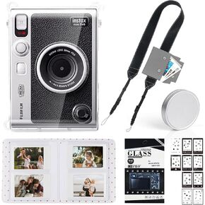 Accessories Kit for Fujifilm Instax Mini EVO Instant Camera, Including Mini EVO Clear Case, Lens Cap, Adjustable Black Camera Strap, Mini Photo Album, Screen Protector, DIY Sticker (No Camera)