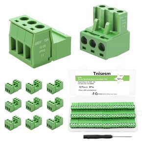 Tnisesm 21Pcs Screw Terminal Block Connector Kit 5.08mm Pitch Pluggable (2Pin 3Pin 4Pin 5Pin) 300V 15A for 28-12AWG Cable