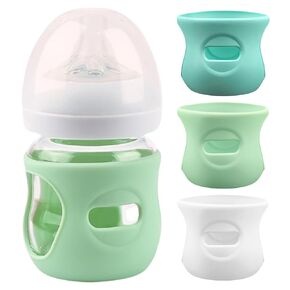 Baby Bottles - Set of 3 Baby Bottle Holders Designed to Reduce Breakage | Fits 8 oz Glass Bottles | BPA-Free (Multicolor, 8 Ounce)