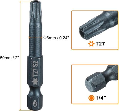 HARFINGTON 3pcs T27 Torx Screwdriver Bit 1/4" Hex Shank 2" Long S2 Steel Magnetic 6 Point Screw Driver Bits Industrial Grade Tamper Proof Star Drill Bits with Hole Torx Head in Saudi Arabia