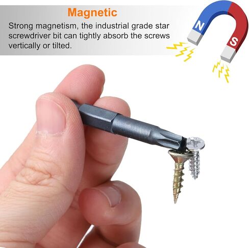 HARFINGTON 3pcs T27 Torx Screwdriver Bit 1/4" Hex Shank 2" Long S2 Steel Magnetic 6 Point Screw Driver Bits Industrial Grade Tamper Proof Star Drill Bits with Hole Torx Head in Saudi Arabia