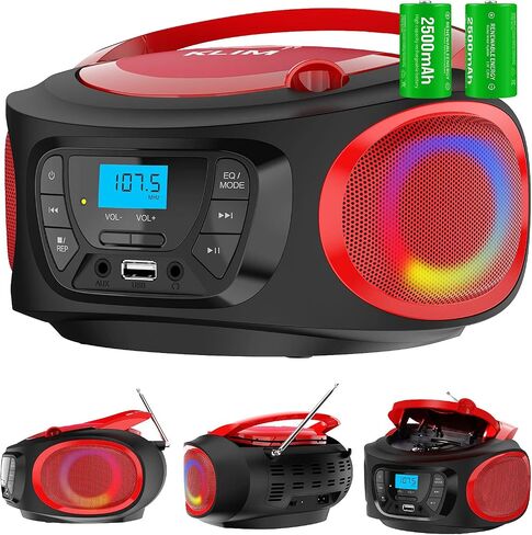 نظام الصوت المحمول KLIM Boombox. راديو FM، مشغل أقراص مضغوطة، بلوتوث، MP3، USB، AUX + يتضمن بطاريات قابلة للشحن + أوضاع سلكية ولاسلكية + مدمج وقوي + جديد 2022 - أزرق (متجدد) in Saudi Arabia