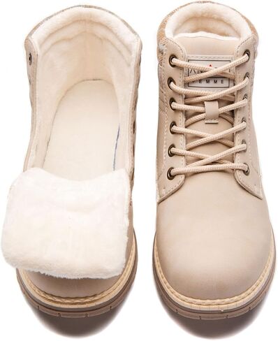 ANJOUFEMME Womens Hiking Snow Winter Boots - Outdoor Waterproof Lightweight Ankle Boots for Women Work Backpacking Boots FNW110-FNW08-BEIGE-6 in Saudi Arabia
