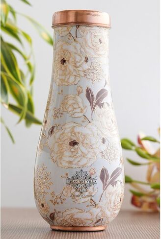 Indian Art Villa Pure Copper Half Hammered and Grey Silk Finish Vase Shape Bedroom Bottle, Volume -48 Oz in Saudi Arabia