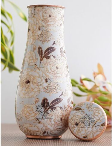 Indian Art Villa Pure Copper Half Hammered and Grey Silk Finish Vase Shape Bedroom Bottle, Volume -48 Oz in Saudi Arabia