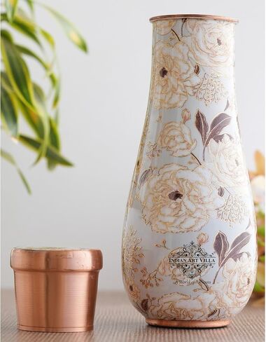 Indian Art Villa Pure Copper Half Hammered and Grey Silk Finish Vase Shape Bedroom Bottle, Volume -48 Oz in Saudi Arabia