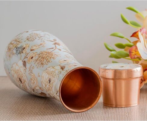 Indian Art Villa Pure Copper Half Hammered and Grey Silk Finish Vase Shape Bedroom Bottle, Volume -48 Oz in Saudi Arabia
