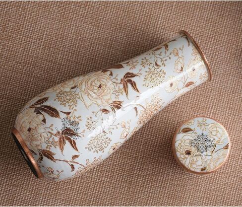 Indian Art Villa Pure Copper Half Hammered and Grey Silk Finish Vase Shape Bedroom Bottle, Volume -48 Oz in Saudi Arabia