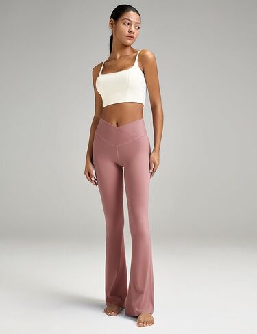 Women's Crossover Flare Leggings, High Waisted Wide Leg Flared Yoga Pants in Kuwait