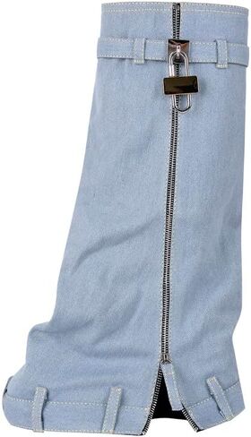 richealnini Women's Denim Western Boots Fold Over Calf Knee High Boots with Padlock Zip Up Stretchy Cowboy Boots in Kuwait
