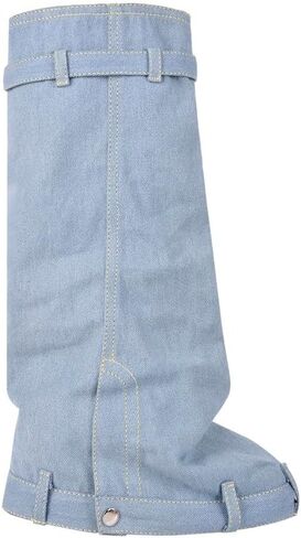 richealnini Women's Denim Western Boots Fold Over Calf Knee High Boots with Padlock Zip Up Stretchy Cowboy Boots in Kuwait