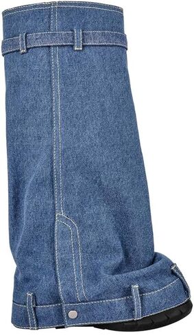 richealnini Women's Denim Western Boots Fold Over Calf Knee High Boots with Padlock Zip Up Stretchy Cowboy Boots in Kuwait
