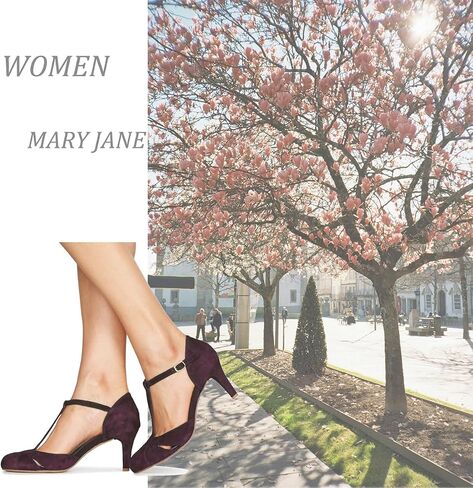 Women Kitten Heels Mary Jane Pumps Shoes Ankle T-Strap Closed Round Toe Sandals Heeled Cut Out Suede Mary Janes Dress Shoe Mid Thin Heel Patchwork Office Ladies Wedding Party Dance 4-11 M US in Saudi Arabia