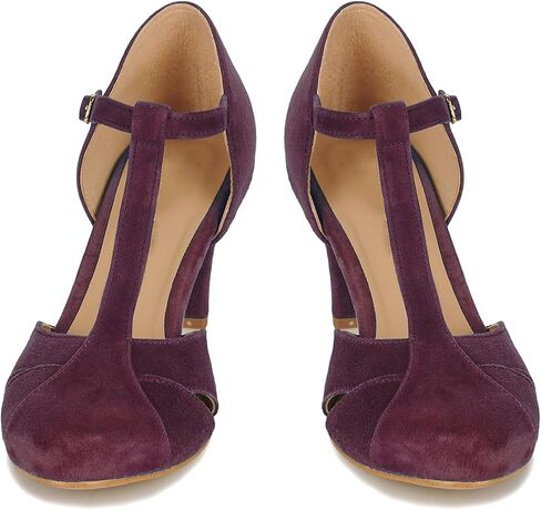 Women Kitten Heels Mary Jane Pumps Shoes Ankle T-Strap Closed Round Toe Sandals Heeled Cut Out Suede Mary Janes Dress Shoe Mid Thin Heel Patchwork Office Ladies Wedding Party Dance 4-11 M US in Saudi Arabia