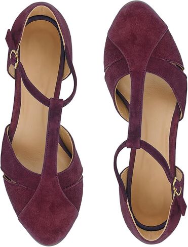 Women Kitten Heels Mary Jane Pumps Shoes Ankle T-Strap Closed Round Toe Sandals Heeled Cut Out Suede Mary Janes Dress Shoe Mid Thin Heel Patchwork Office Ladies Wedding Party Dance 4-11 M US in Saudi Arabia