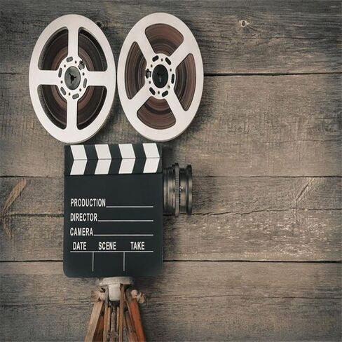 aofoto 8x6ft كاميرا الفيلم القديم على لوحة الخشب خلفية خمر فيلم الحركة صورة التصوير خلفية الفيديو بكرة مدير المشهد الرجعية فيلم ليلة موضوع ديكور الحفلات راية صور استوديو الدعائم الفينيل in Kuwait