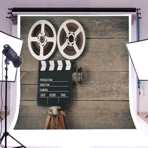 aofoto 8x6ft كاميرا الفيلم القديم على لوحة الخشب خلفية خمر فيلم الحركة صورة التصوير خلفية الفيديو بكرة مدير المشهد الرجعية فيلم ليلة موضوع ديكور الحفلات راية صور استوديو الدعائم الفينيل in Kuwait