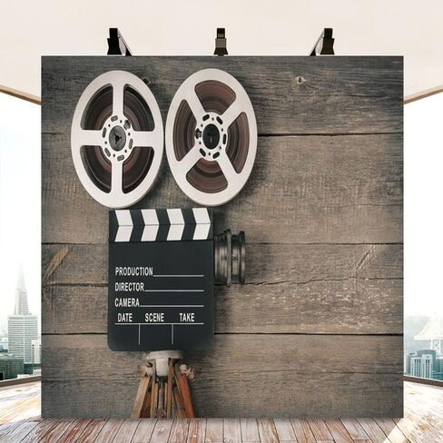 aofoto 8x6ft كاميرا الفيلم القديم على لوحة الخشب خلفية خمر فيلم الحركة صورة التصوير خلفية الفيديو بكرة مدير المشهد الرجعية فيلم ليلة موضوع ديكور الحفلات راية صور استوديو الدعائم الفينيل in Kuwait