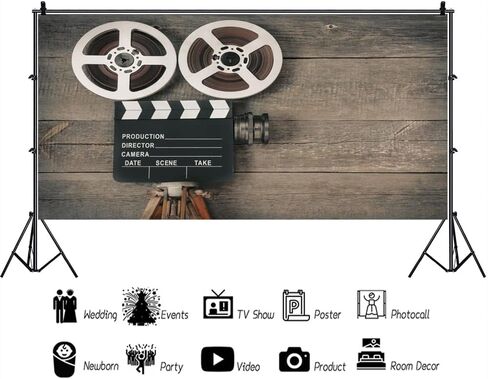aofoto 8x6ft كاميرا الفيلم القديم على لوحة الخشب خلفية خمر فيلم الحركة صورة التصوير خلفية الفيديو بكرة مدير المشهد الرجعية فيلم ليلة موضوع ديكور الحفلات راية صور استوديو الدعائم الفينيل in Kuwait
