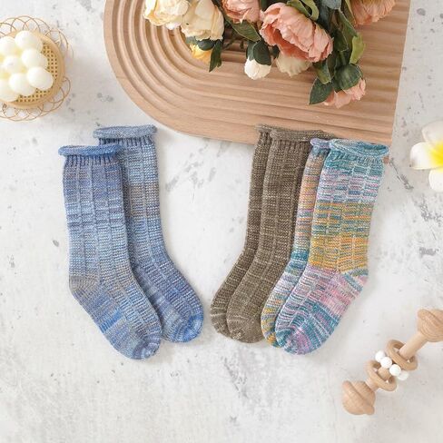 Baby Girl Crew Socks Non Slip Grip Ankle High Socks Newborn Infants Toddlers Seamless Warm Sock 4-Pairs Pack in Saudi Arabia