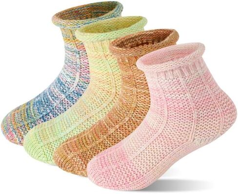 Baby Girl Crew Socks Non Slip Grip Ankle High Socks Newborn Infants Toddlers Seamless Warm Sock 4-Pairs Pack in Saudi Arabia