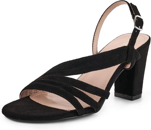 LALA IKAI Women's Strappy Slingback Chunky Heels Open Toe Rhinestones Sandals Fashion Dress Shoes in Kuwait