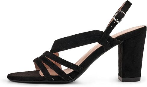 LALA IKAI Women's Strappy Slingback Chunky Heels Open Toe Rhinestones Sandals Fashion Dress Shoes in Kuwait