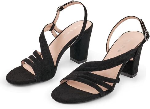 LALA IKAI Women's Strappy Slingback Chunky Heels Open Toe Rhinestones Sandals Fashion Dress Shoes in Kuwait