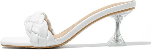 أحذية Heiyom النسائية ذات المقدمة المربعة والكعب العالي والصنادل البغال المثيرة والمضفرة سهلة الارتداء بكعب عالٍ شفاف للحفلات الراقصة in Kuwait