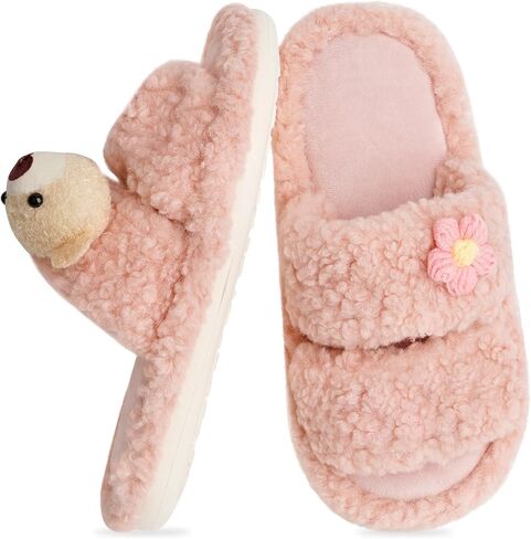 OSVINO Women Fluffy Slippers, Memory Foam Open Toe House Shoes, Non-Slip Warm Cozy Plush Slippers Indoor in Saudi Arabia