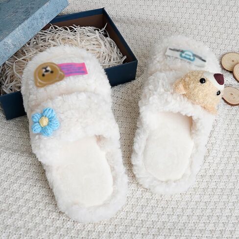 OSVINO Women Fluffy Slippers, Memory Foam Open Toe House Shoes, Non-Slip Warm Cozy Plush Slippers Indoor in Saudi Arabia