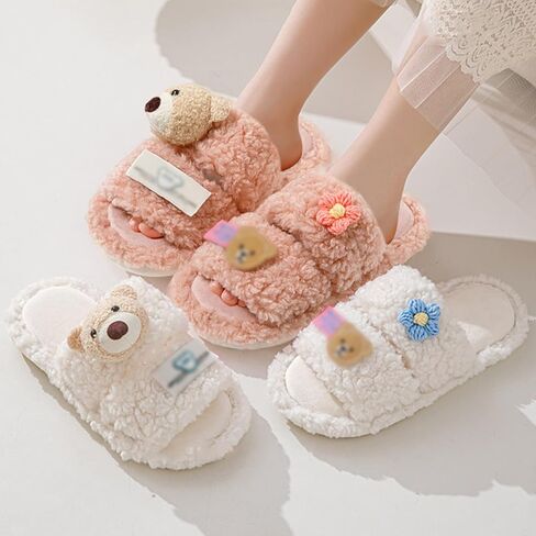 OSVINO Women Fluffy Slippers, Memory Foam Open Toe House Shoes, Non-Slip Warm Cozy Plush Slippers Indoor in Saudi Arabia