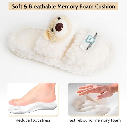 OSVINO Women Fluffy Slippers, Memory Foam Open Toe House Shoes, Non-Slip Warm Cozy Plush Slippers Indoor in Saudi Arabia