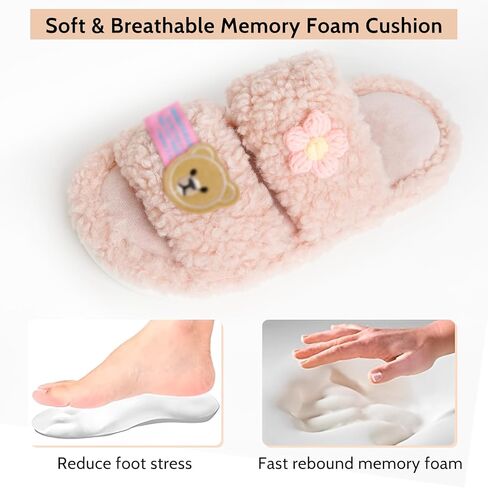 OSVINO Women Fluffy Slippers, Memory Foam Open Toe House Shoes, Non-Slip Warm Cozy Plush Slippers Indoor in Saudi Arabia