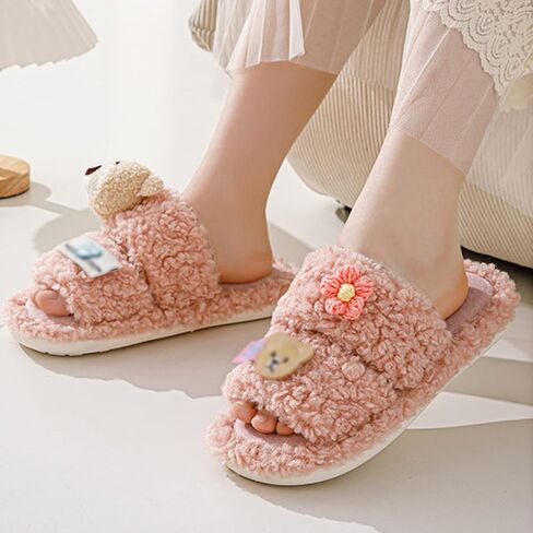 OSVINO Women Fluffy Slippers, Memory Foam Open Toe House Shoes, Non-Slip Warm Cozy Plush Slippers Indoor in Saudi Arabia