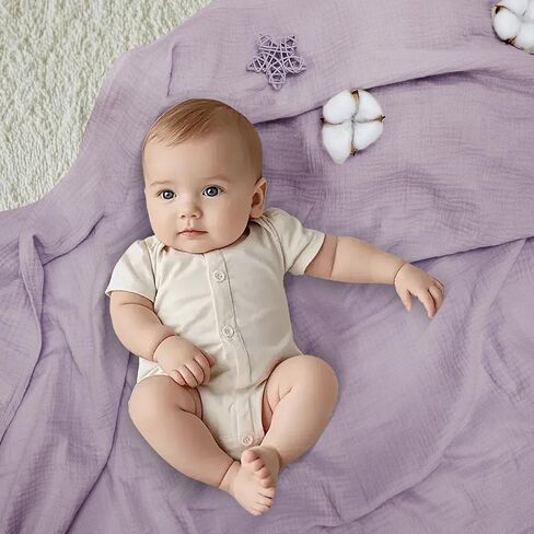 Baby Swaddle Blanket Neutral - Lightweight and Breathable Muslin Swaddles for Newborns - Receiving Blanket for Baby Boys and Girls (purlepink, 2pack) in Kuwait