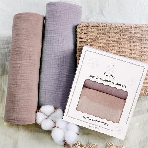 Baby Swaddle Blanket Neutral - Lightweight and Breathable Muslin Swaddles for Newborns - Receiving Blanket for Baby Boys and Girls (purlepink, 2pack) in Kuwait