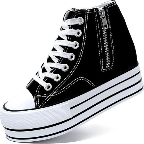 Womens Platform Wedge Sneakers Hidden Wedge 4 Inches Height Boost, High Top Canvas Heel Sneakers White Fashion Sneakers for Women and Girls in Kuwait
