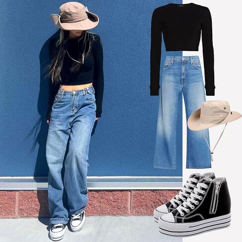 Womens Platform Wedge Sneakers Hidden Wedge 4 Inches Height Boost, High Top Canvas Heel Sneakers White Fashion Sneakers for Women and Girls in Kuwait