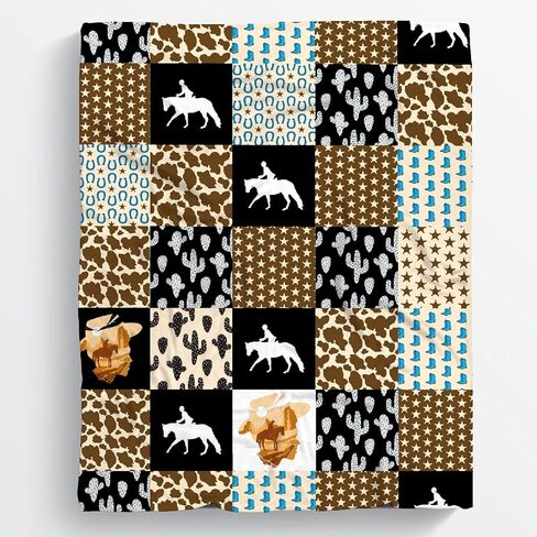 Retro Horse Baby Blanket Wild West Gifts for Boys Girls, Animal Western Decor Plush Soft Lightweight Flannel Fleece Wild West Swaddle Blanket for Newborn Horses Aztec Cow Receiving Blanket Crib in Saudi Arabia