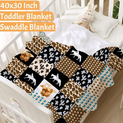 Retro Horse Baby Blanket Wild West Gifts for Boys Girls, Animal Western Decor Plush Soft Lightweight Flannel Fleece Wild West Swaddle Blanket for Newborn Horses Aztec Cow Receiving Blanket Crib in Saudi Arabia