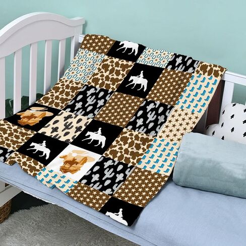 Retro Horse Baby Blanket Wild West Gifts for Boys Girls, Animal Western Decor Plush Soft Lightweight Flannel Fleece Wild West Swaddle Blanket for Newborn Horses Aztec Cow Receiving Blanket Crib in Saudi Arabia