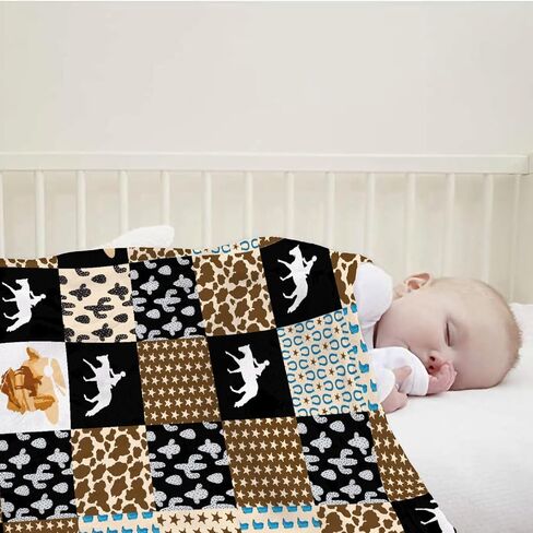 Retro Horse Baby Blanket Wild West Gifts for Boys Girls, Animal Western Decor Plush Soft Lightweight Flannel Fleece Wild West Swaddle Blanket for Newborn Horses Aztec Cow Receiving Blanket Crib in Saudi Arabia