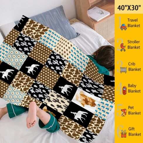 Retro Horse Baby Blanket Wild West Gifts for Boys Girls, Animal Western Decor Plush Soft Lightweight Flannel Fleece Wild West Swaddle Blanket for Newborn Horses Aztec Cow Receiving Blanket Crib in Saudi Arabia
