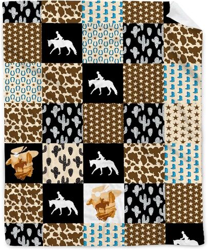 Retro Horse Baby Blanket Wild West Gifts for Boys Girls, Animal Western Decor Plush Soft Lightweight Flannel Fleece Wild West Swaddle Blanket for Newborn Horses Aztec Cow Receiving Blanket Crib in Saudi Arabia