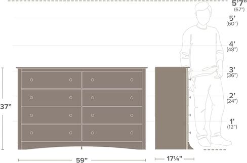 Prepac Sonoma 8 Drawer Double Dresser for Bedroom, Wide Chest of Drawers, Bedroom Furniture, Clothes Storage and Organizer, 15.75" D x 59" W x 36.25" H, White in Kuwait