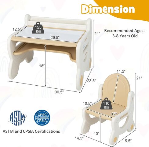 Costzon Kids Table and Chair Set, Plastic Activity Table with Watercolor Pens, Blackboard Eraser & Storage Shelf for Drawing, Reading, Playing, Eating, Toddler Table and Chair (Coffee) in Kuwait
