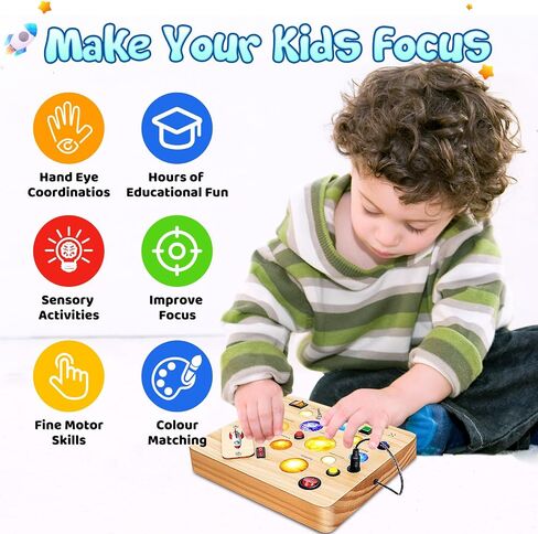 Busy Board for Toddler, Montessori Toys with LED Light, Wooden Sensory Toys for Toddler Activity for 1-6 Year Old Boys & Girls, Christmas & Birthday Gift for Toddler (Solar System) in Saudi Arabia